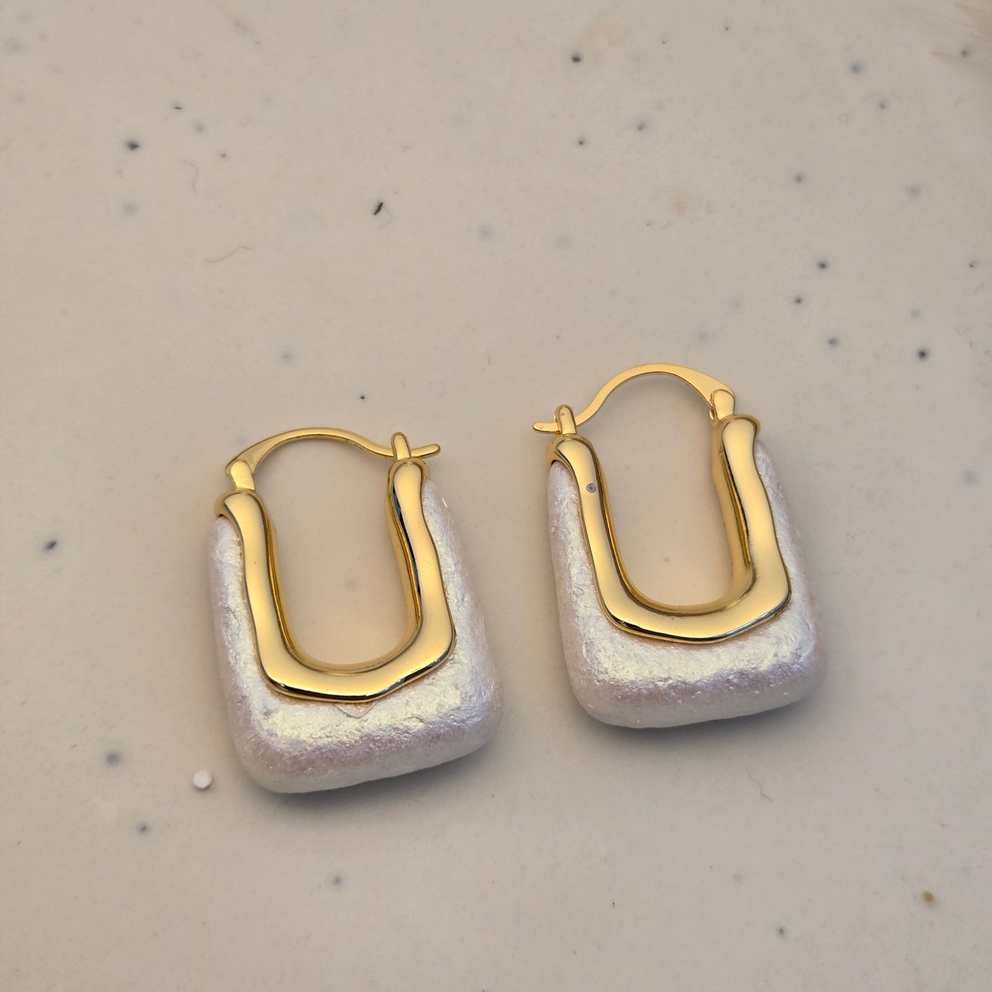 Modernist Gilded Stone Hoops
