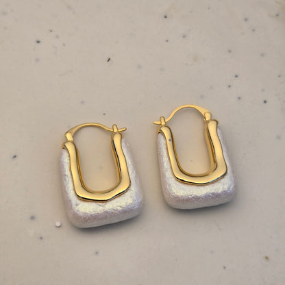 Modernist Gilded Stone Hoops