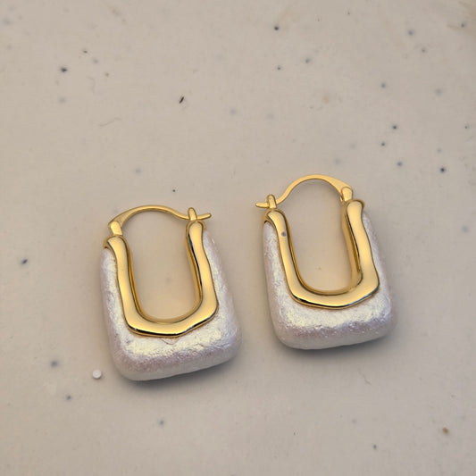 Modernist Gilded Stone Hoops