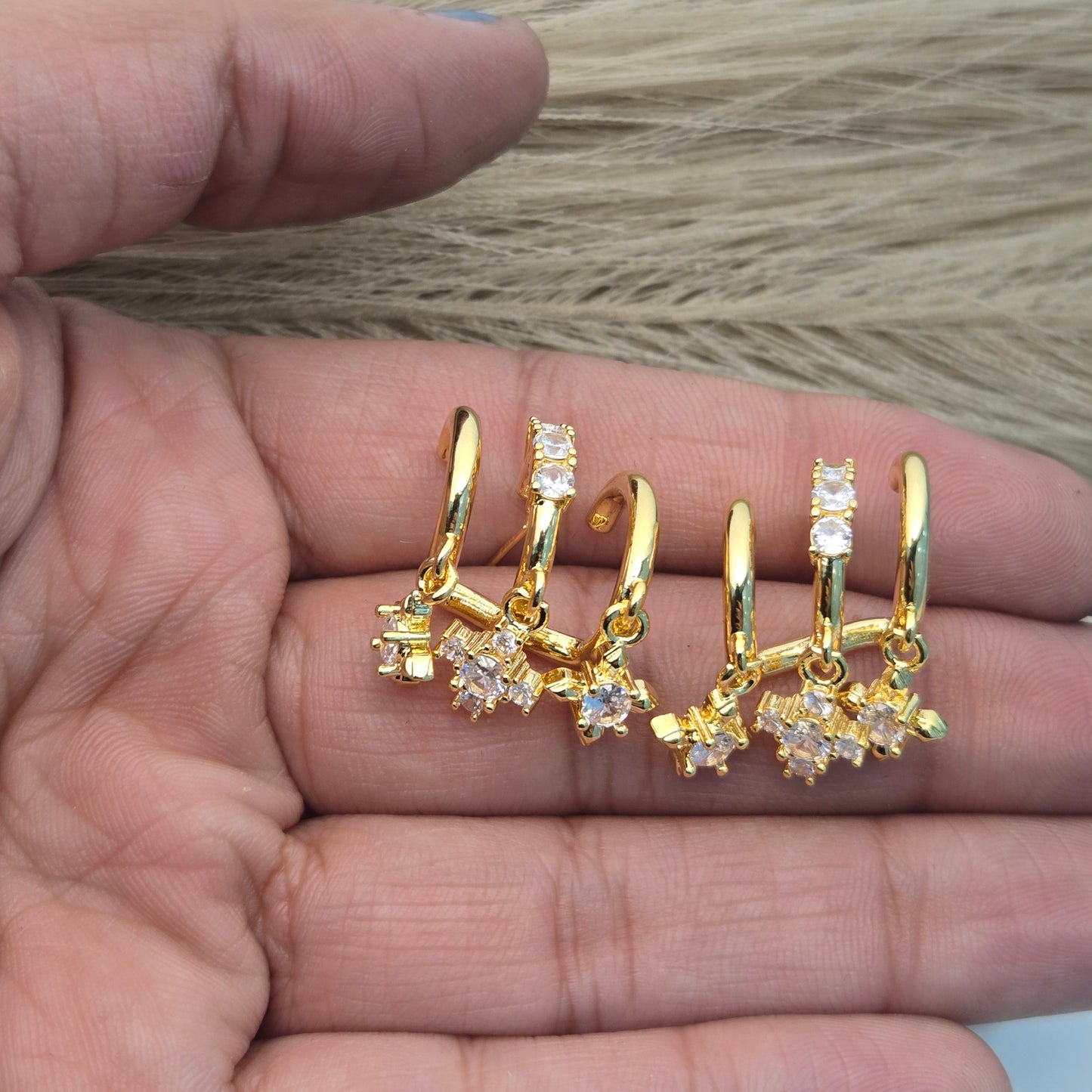 Golden Star Jacket Style no piercing Earrings