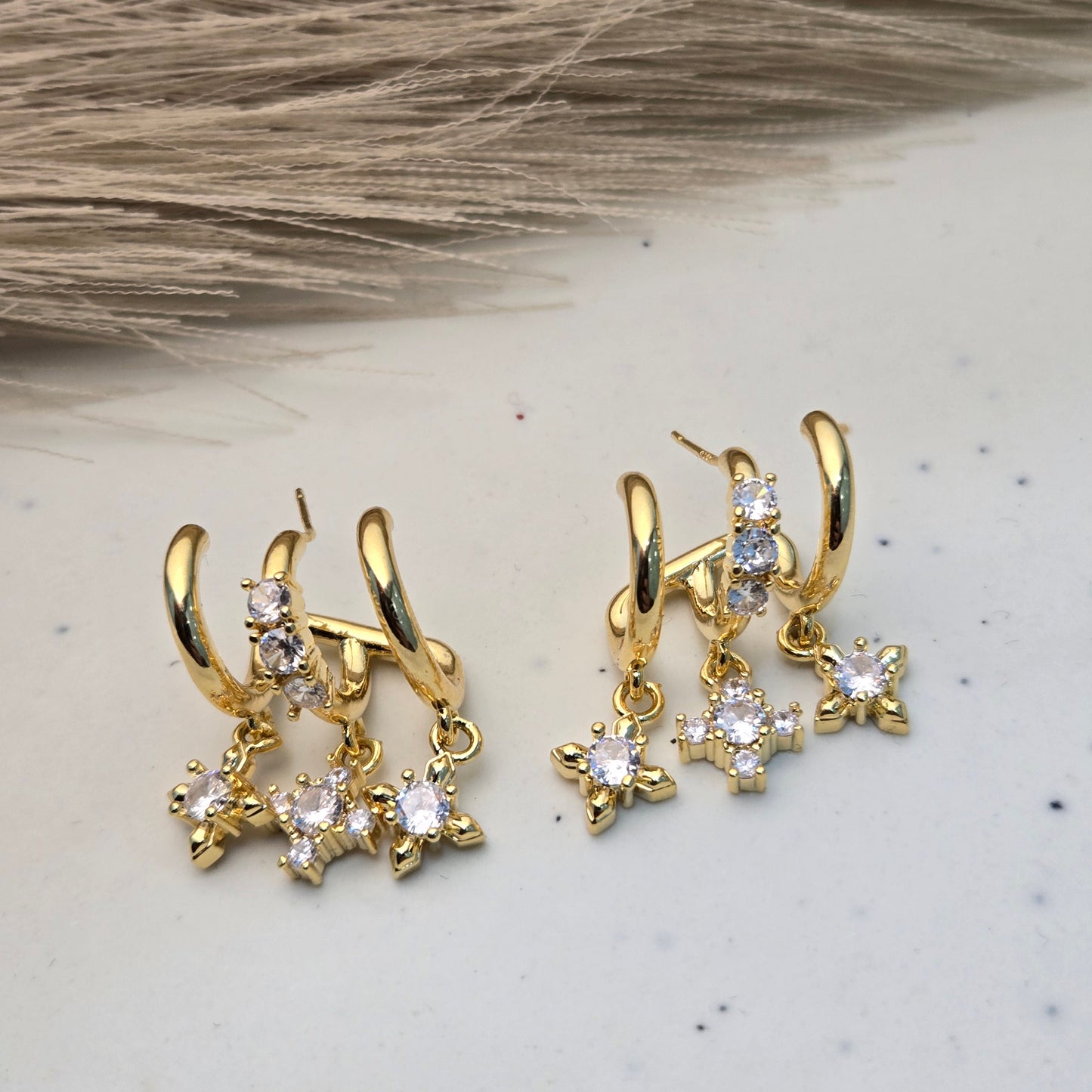 Golden Star Jacket Style no piercing Earrings