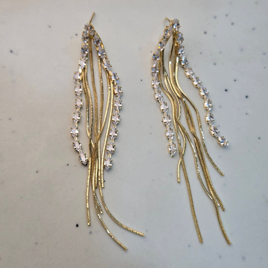 Golden Crystal Drop Earrings
