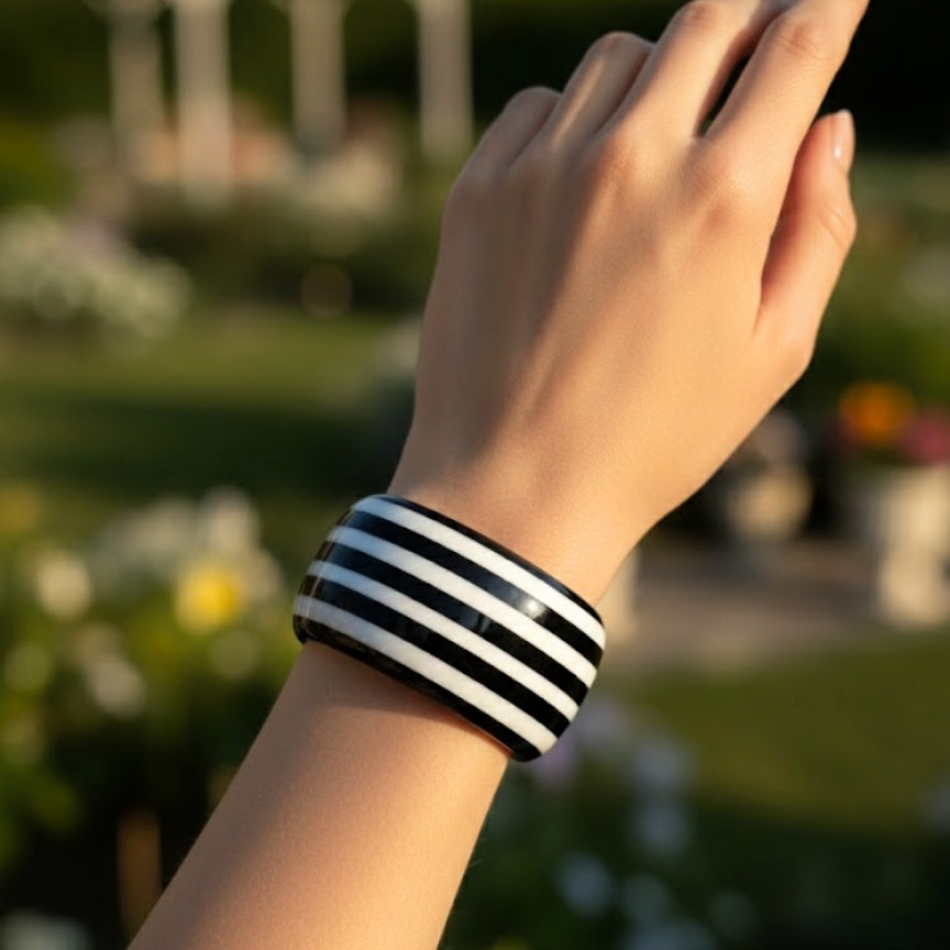 Monochrome Stripe Statement Resin Bangle ( Thick)