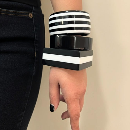 Chic Mod Black & White Statement Bangle Stack
