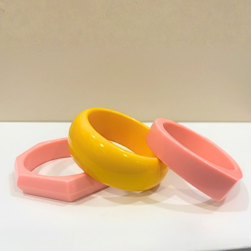 Trendy Bubblegum Pink & Sunny Yellow Bangle Set