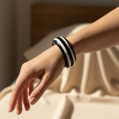 Monochrome Stripe Slim Resin Bangle