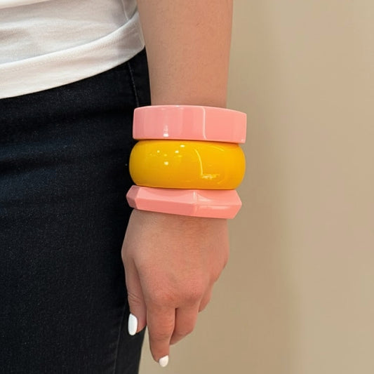 Trendy Bubblegum Pink & Sunny Yellow Bangle Set