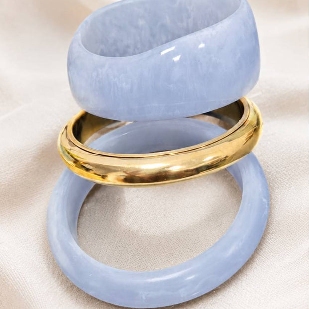 Blue Resin & Gold-Tone Bangles Set of 3