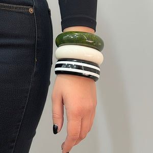 The Evergreen Resin Bangle Stack - Green, White, & Striped