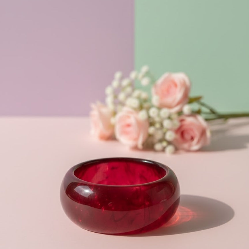 Red Crystal Round sculpted Resin Bangle