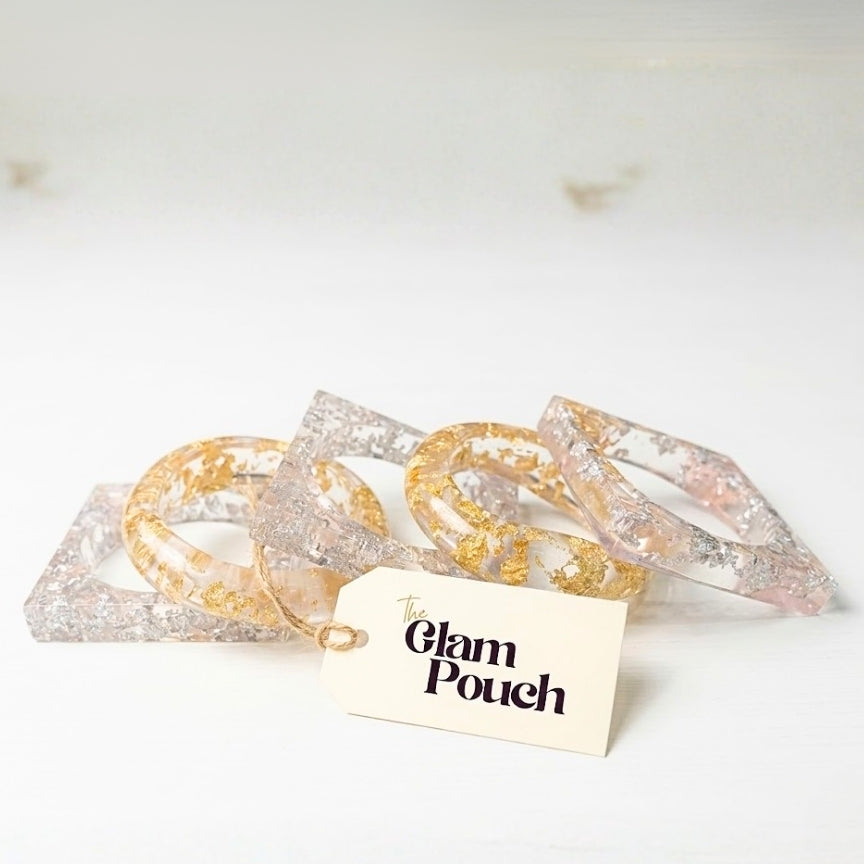 Luxury Gold Flake & Silver Foil Clear Resin Bangle Stack