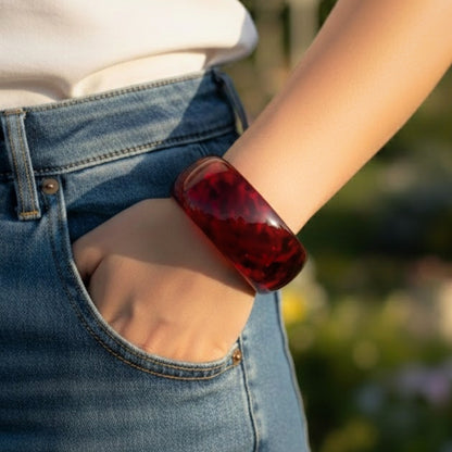 Red Crystal Round sculpted Resin Bangle