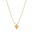 Minimalist gold necklace with heart-shaped pendant and beaded chain.
