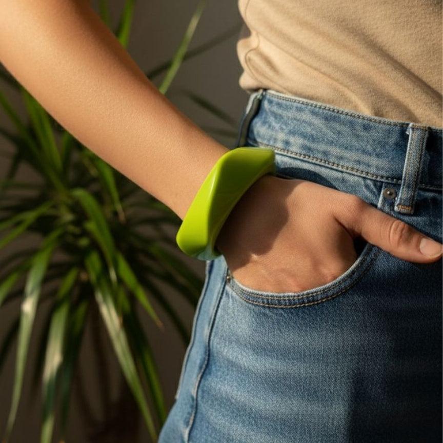 Neon Green Wave Resin Bangle