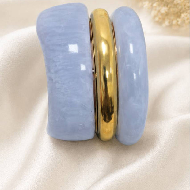 Blue Resin & Gold-Tone Bangles Set of 3