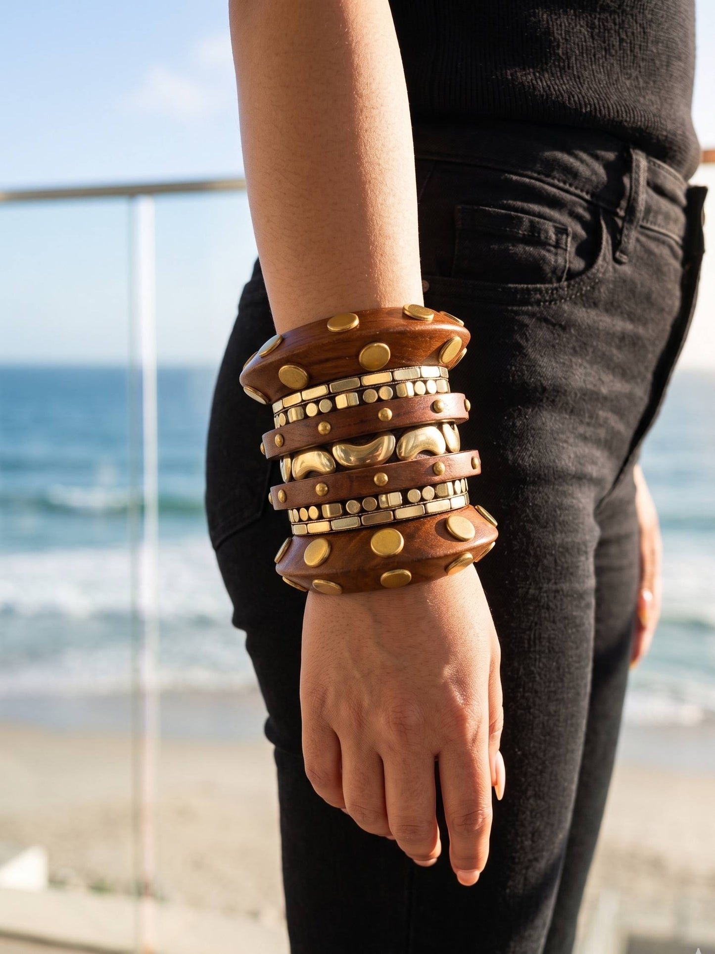 Shell Handmade Red Wooden Bangle
