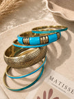Turquoise Gold-Tone Brass Bangle Stack for Women