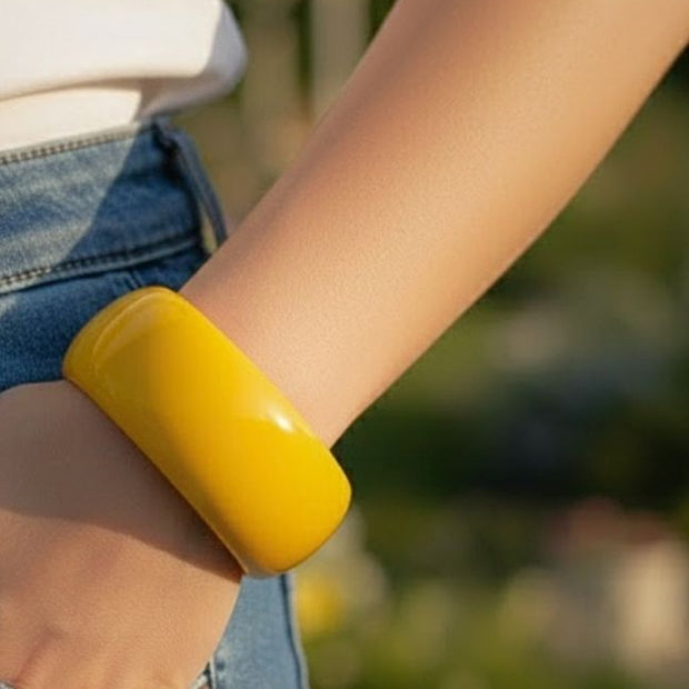 Yellow Glossy Resin Bangle for Women
