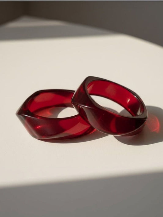 Red Resin Geometric Bangle for Women - Pair of 2