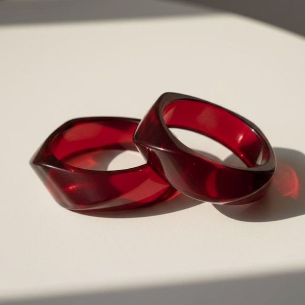 Red Resin Geometric Bangle for Women - Pair of 2
