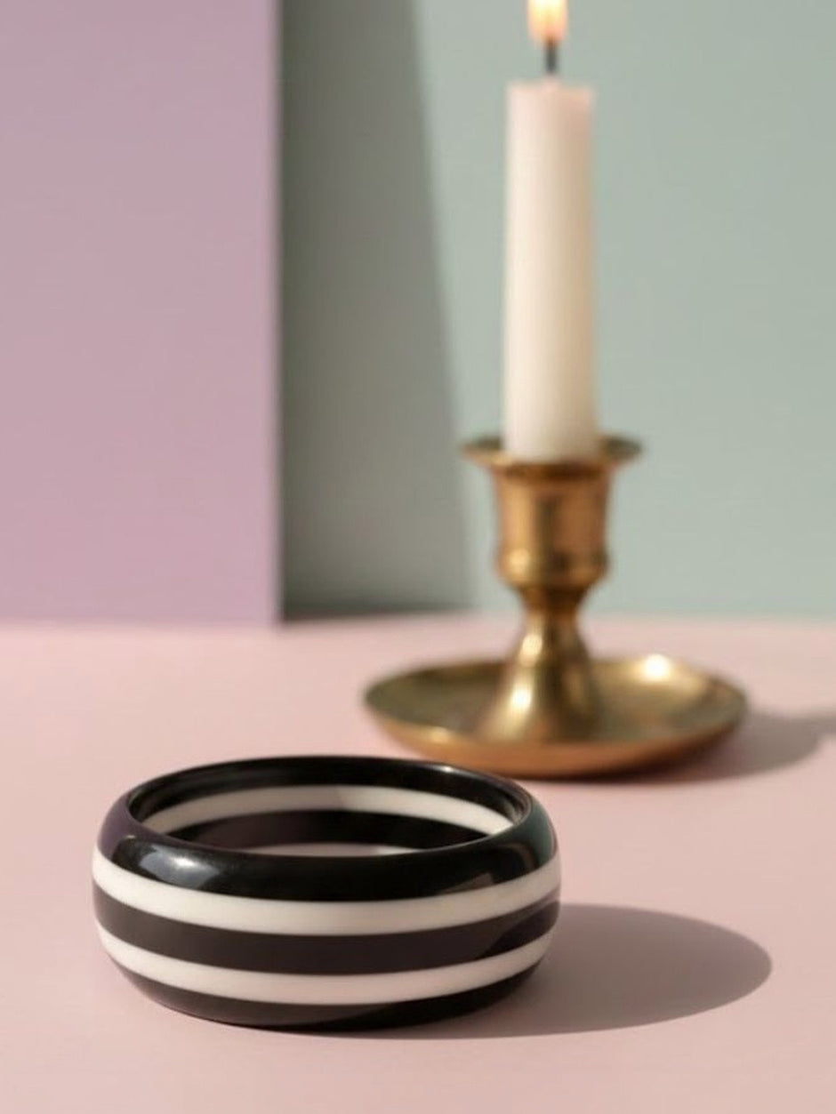 Black White Striped Resin Bangle for Women - Single piece