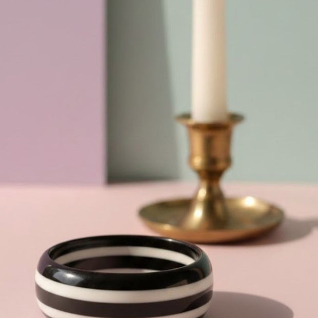 Black White Striped Resin Bangle for Women - Single piece