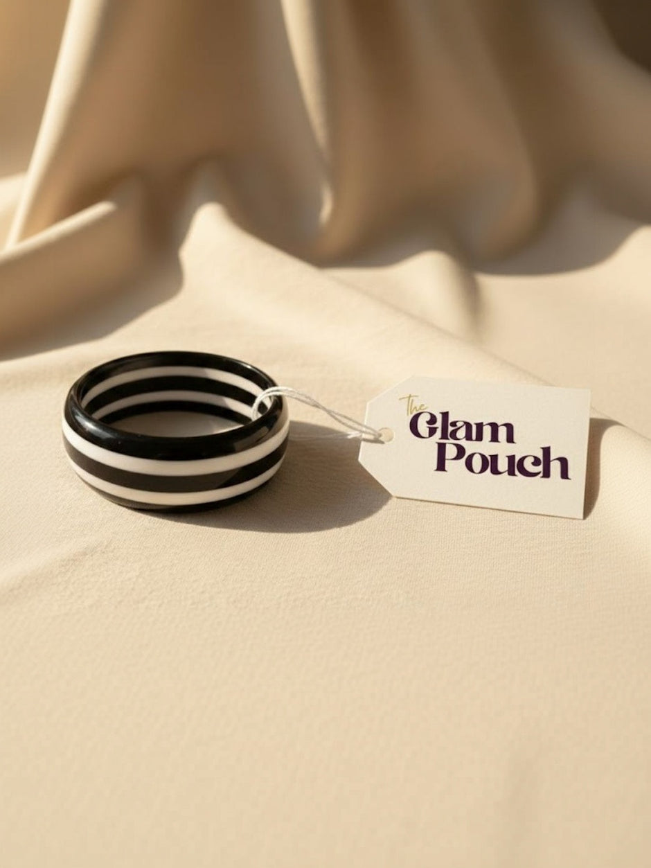 Black White Striped Resin Bangle for Women - Single piece