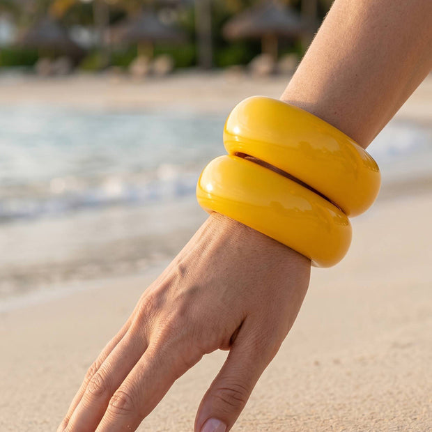 Mango Yellow Resin Dome Bangles for Women - Set of 2