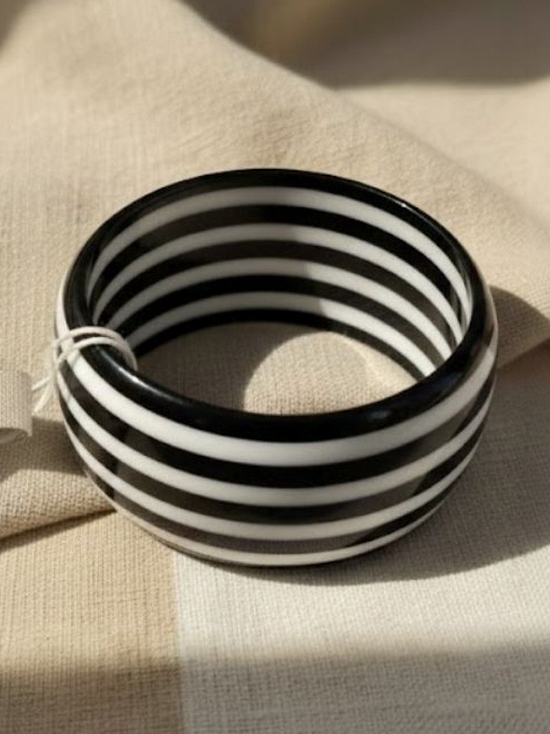 Black White Striped Resin Bangle for Women