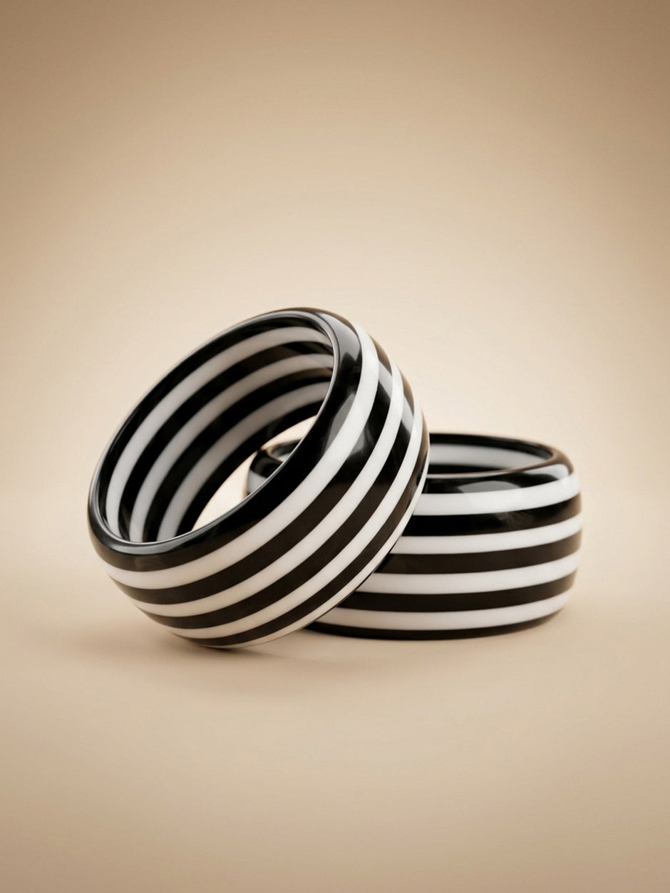 Black White Striped Resin Bangles for Women - Pack of 2