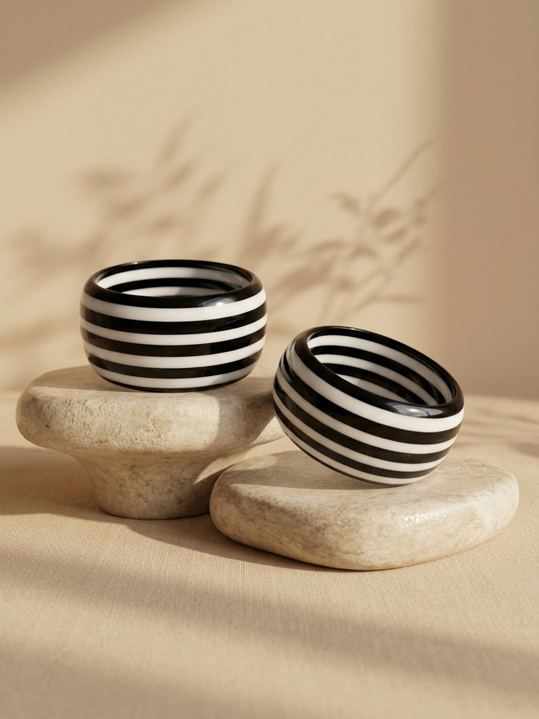 Black White Striped Resin Bangles for Women - Pack of 2