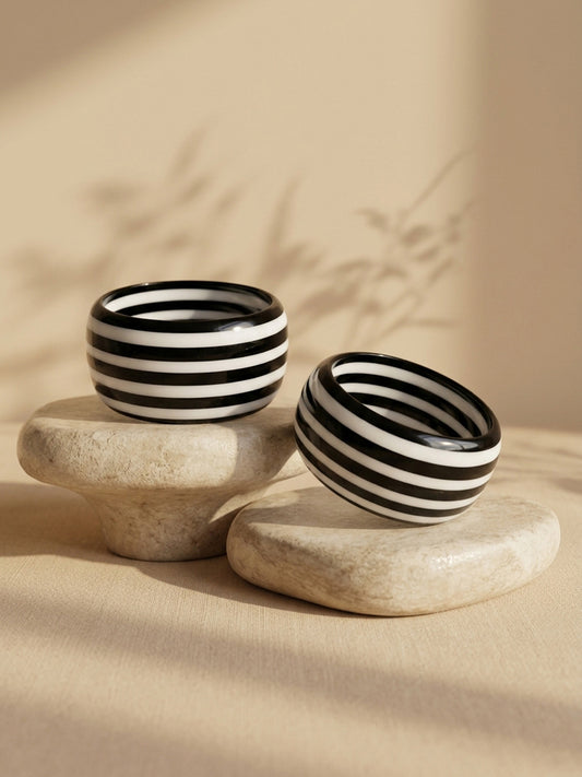Black White Striped Resin Bangles for Women - Pack of 2