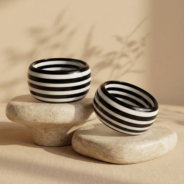 Black White Striped Resin Bangles for Women - Pack of 2