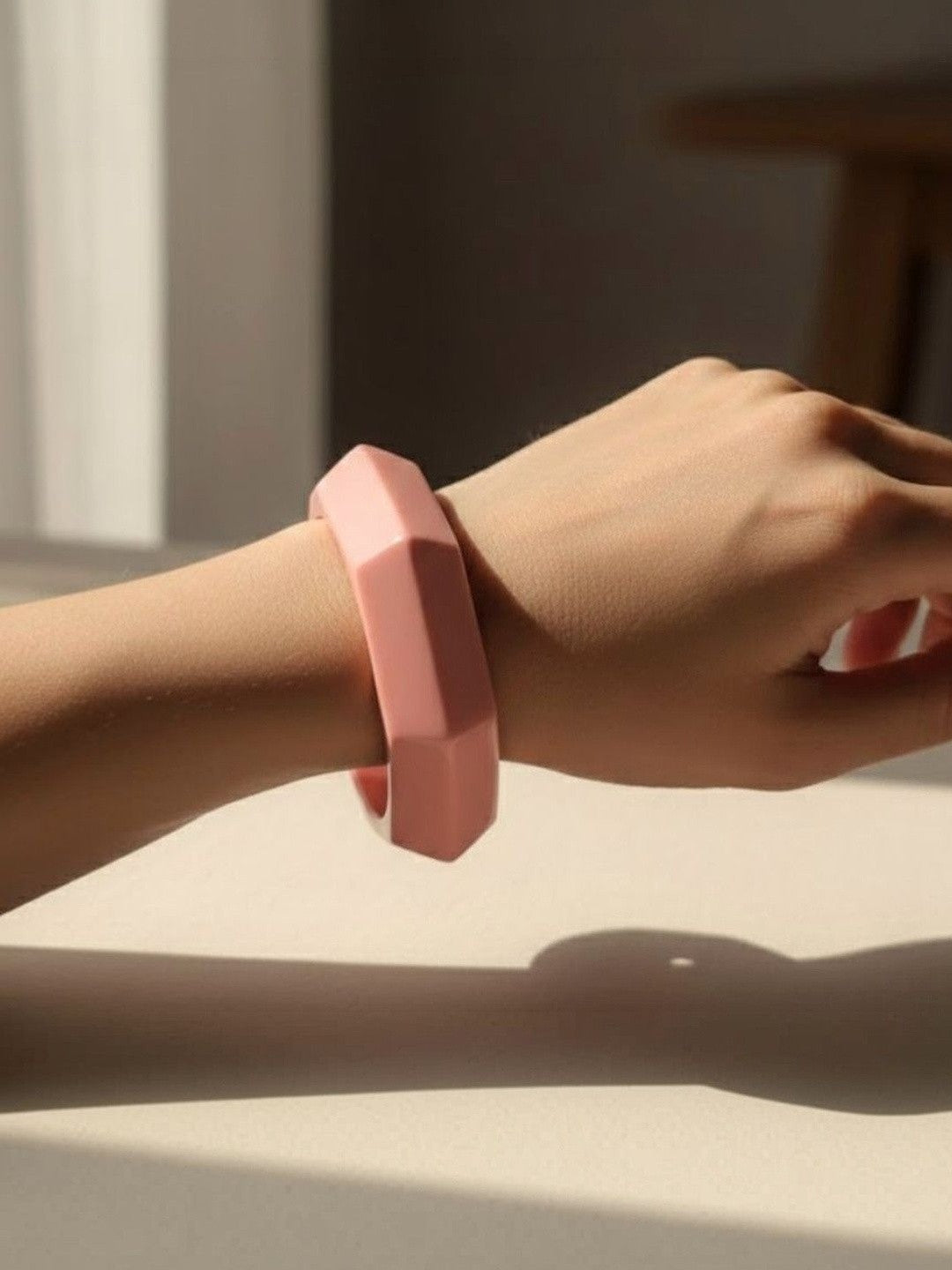 Dusty Pink Geometric Resin Bangle for Women