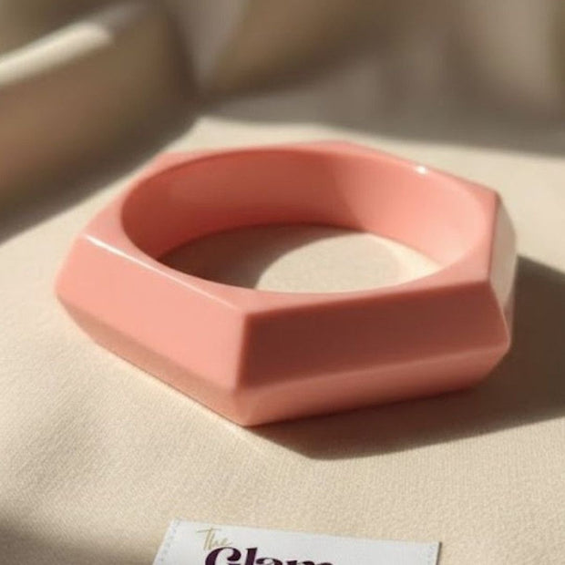 Dusty Pink Geometric Resin Bangle for Women