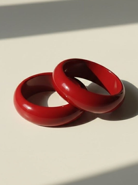 Red Glossy Resin Bangle for Women - Pair of 2