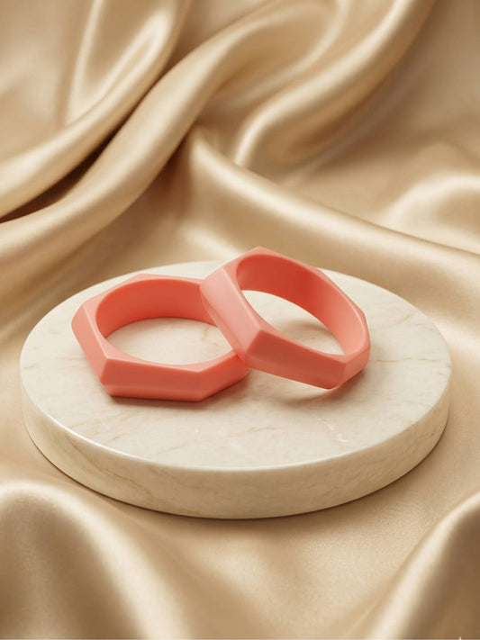 Coral Pink Resin Polygon Bangles for Women - Pair of 2