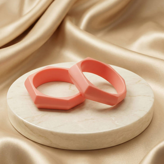 Coral Pink Resin Polygon Bangles for Women - Pair of 2