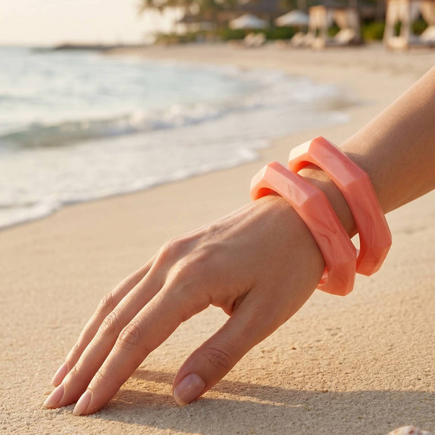 Coral Pink Resin Polygon Bangles for Women - Pair of 2