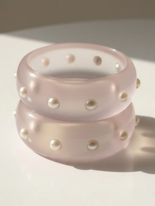 Frosted Resin Pearl Stud Bangle for Women - Pair of 2