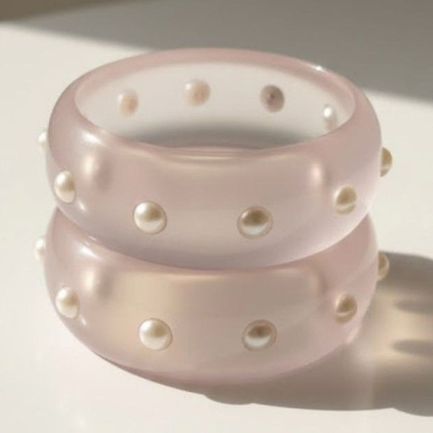 Frosted Resin Pearl Stud Bangle for Women - Pair of 2