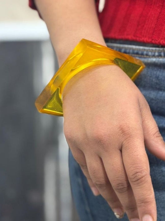 Amber Yellow Resin Square Bangles for Women