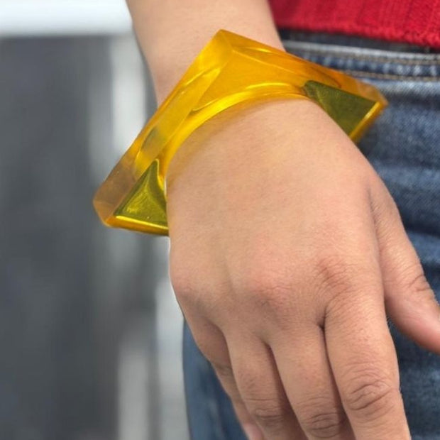 Amber Yellow Resin Square Bangles for Women