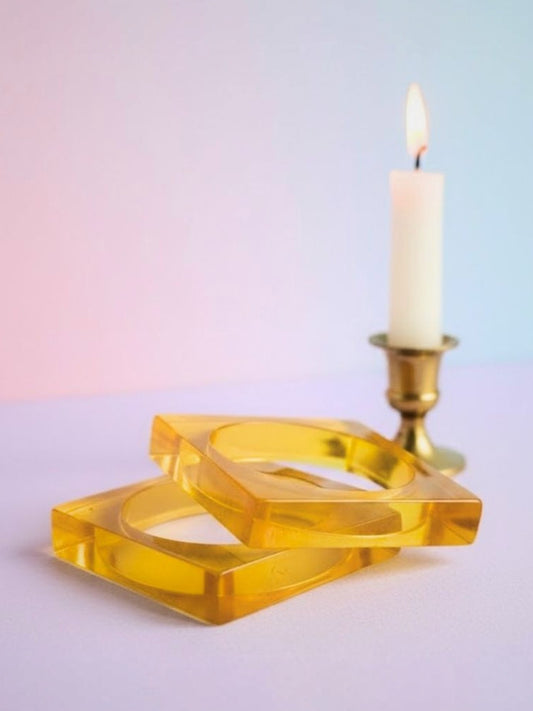 Yellow Resin Square Bangle for Women - Set of 2