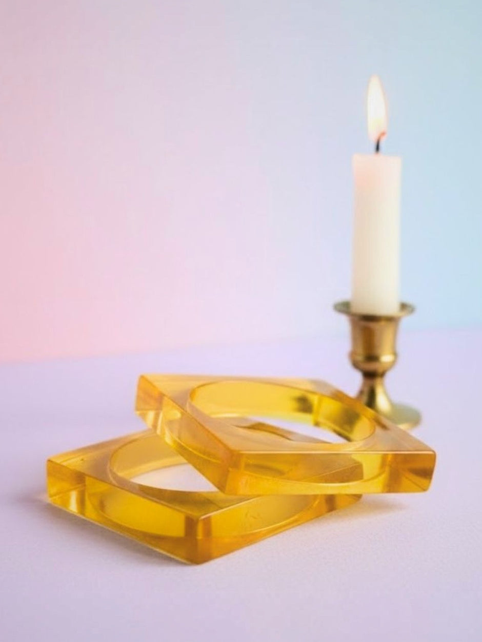 Yellow Resin Square Bangle for Women - Set of 2