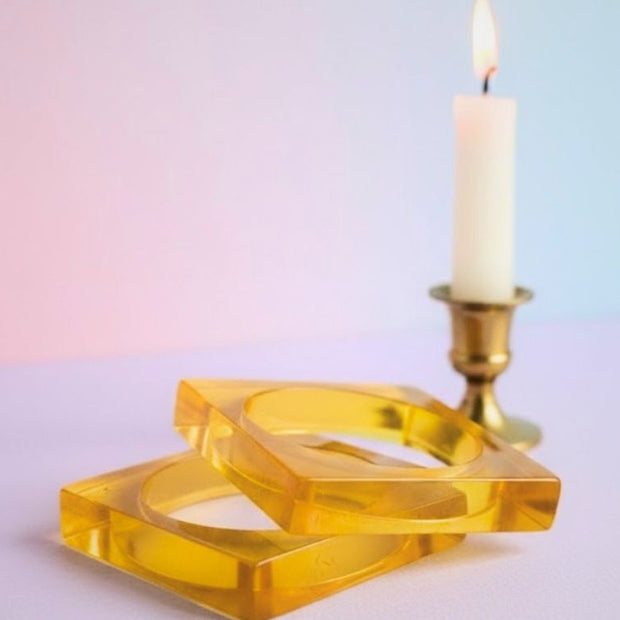 Yellow Resin Square Bangle for Women - Set of 2