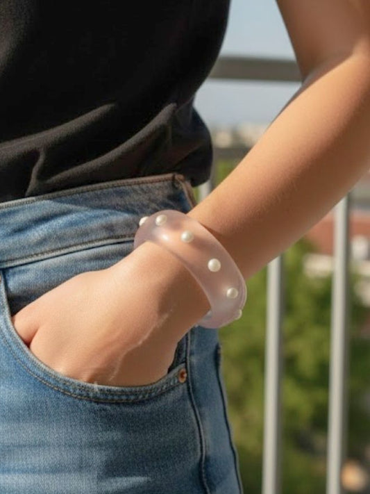 Frosted Resin Pearl Stud Bangle for Women - single piece