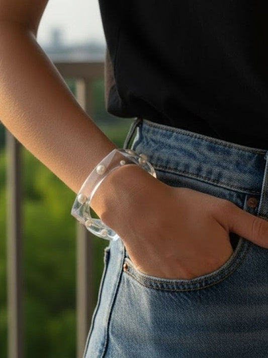 Clear Acrylic Pearl Bangle for Women - Single piece