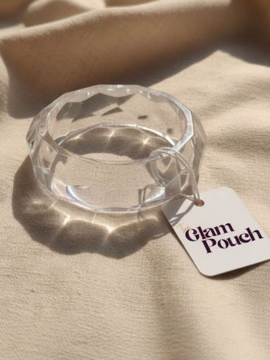 Clear Acrylic Faceted Bangle for Women - Single Piece
