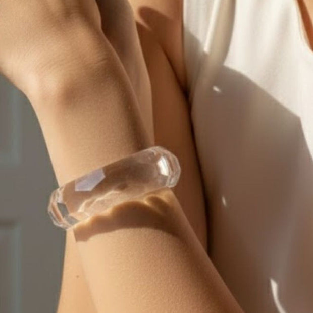 Clear Acrylic Faceted Bangle for Women - Single Piece